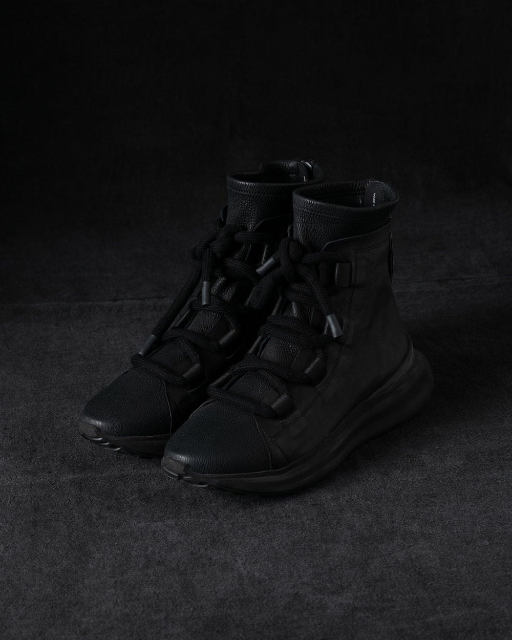 Mens Double Feature Stretch Leather High Sneakers Black
