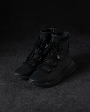 Mens Double Feature Stretch Leather High Sneakers Black