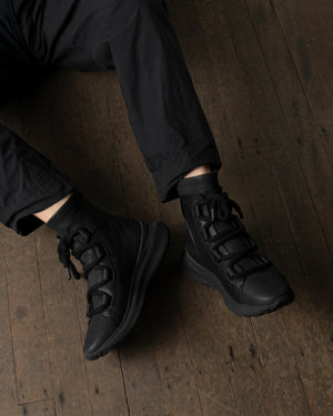 Mens Double Feature Stretch Leather High Sneakers Black