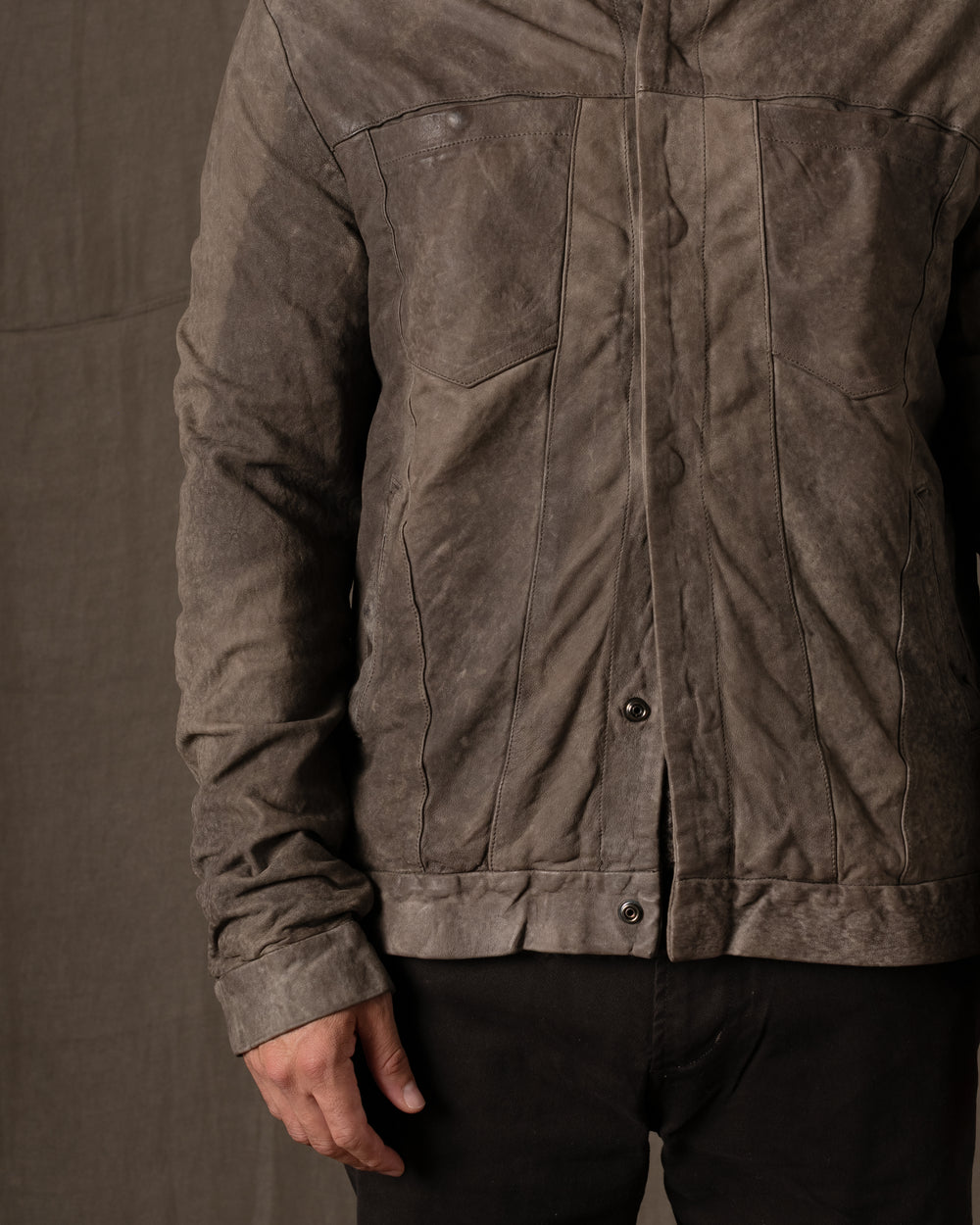 Leather Jacket Black Taupe GU26F20098VBRUSH