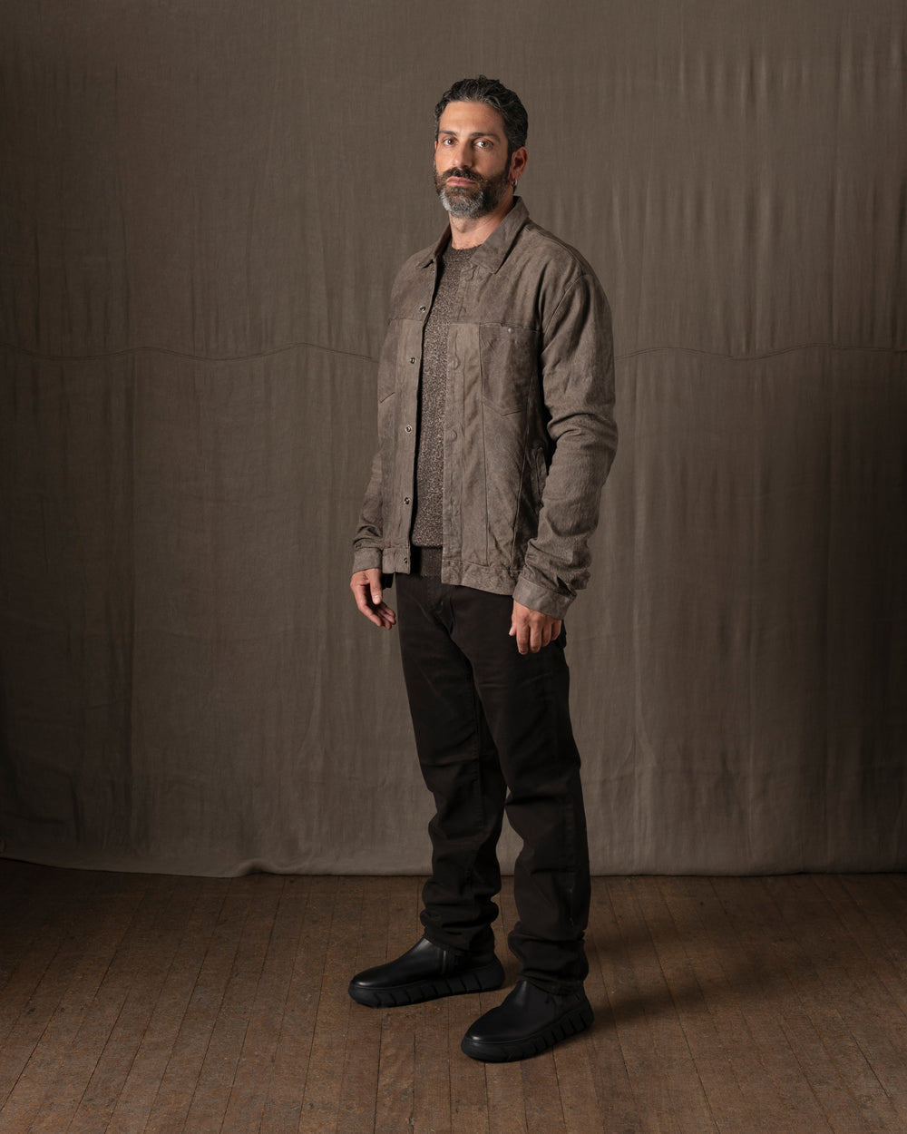 Leather Jacket Black Taupe GU26F20098VBRUSH