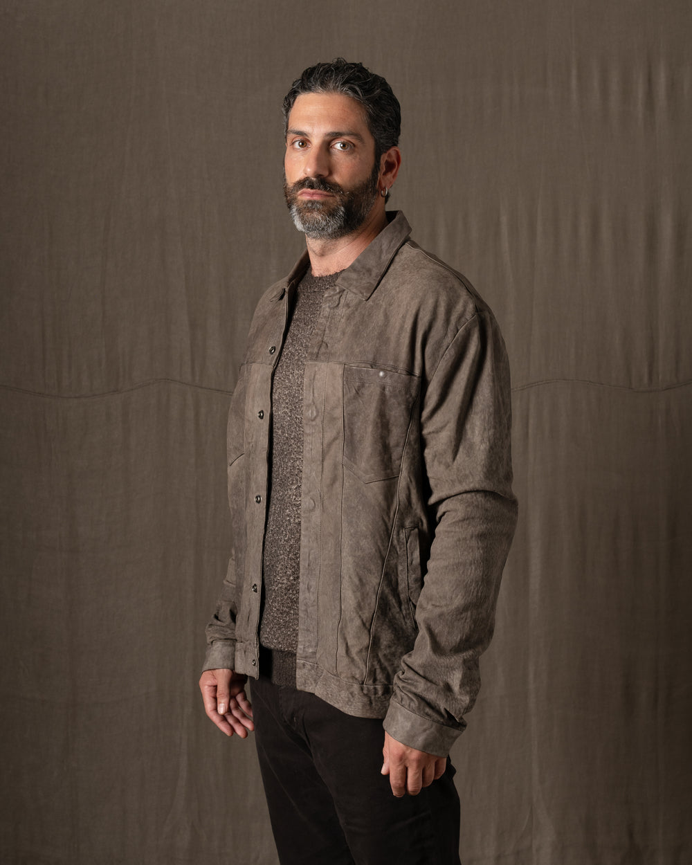 Leather Jacket Black Taupe GU26F20098VBRUSH