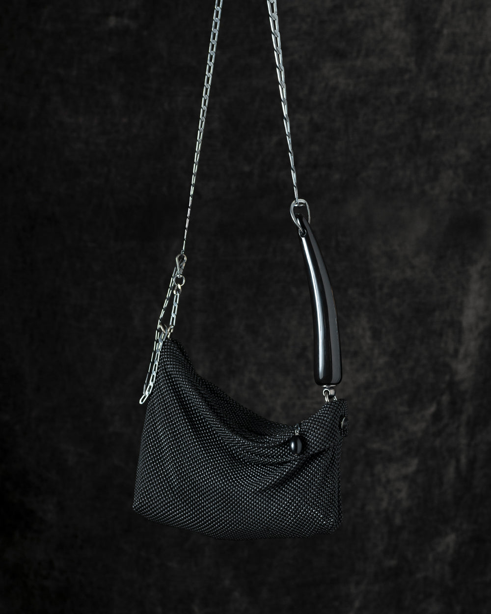 Priscilla Pleated Bag w/ Black Horn in Matte Black