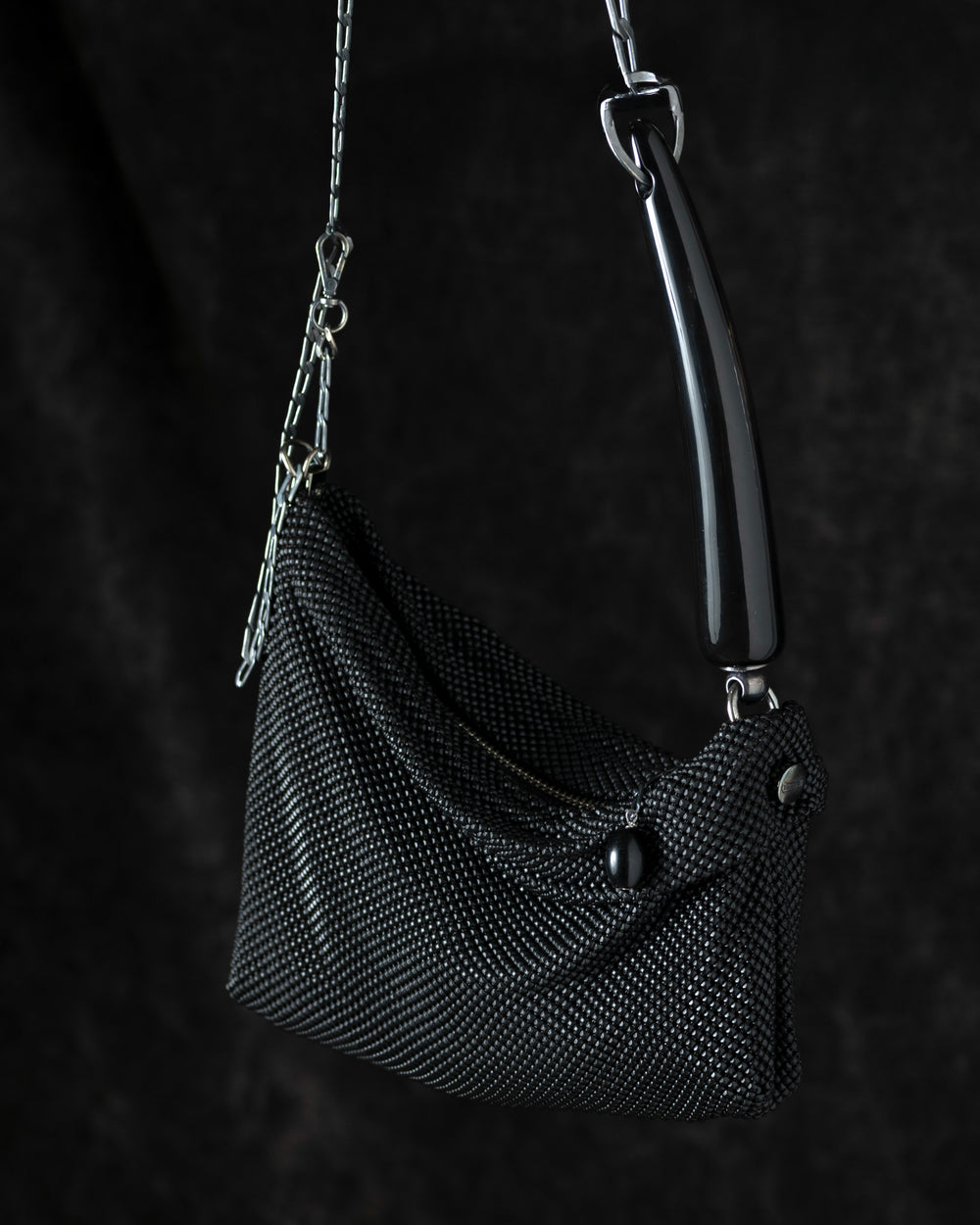Priscilla Pleated Bag w/ Black Horn in Matte Black