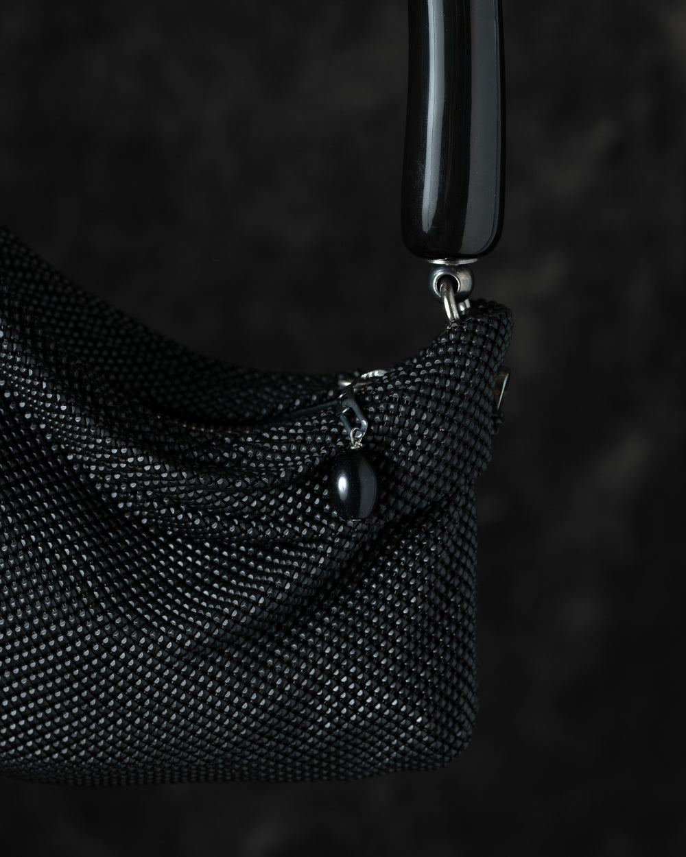 Priscilla Pleated Bag w/ Black Horn in Matte Black