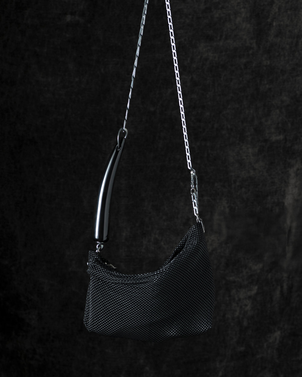 Priscilla Pleated Bag w/ Black Horn in Matte Black