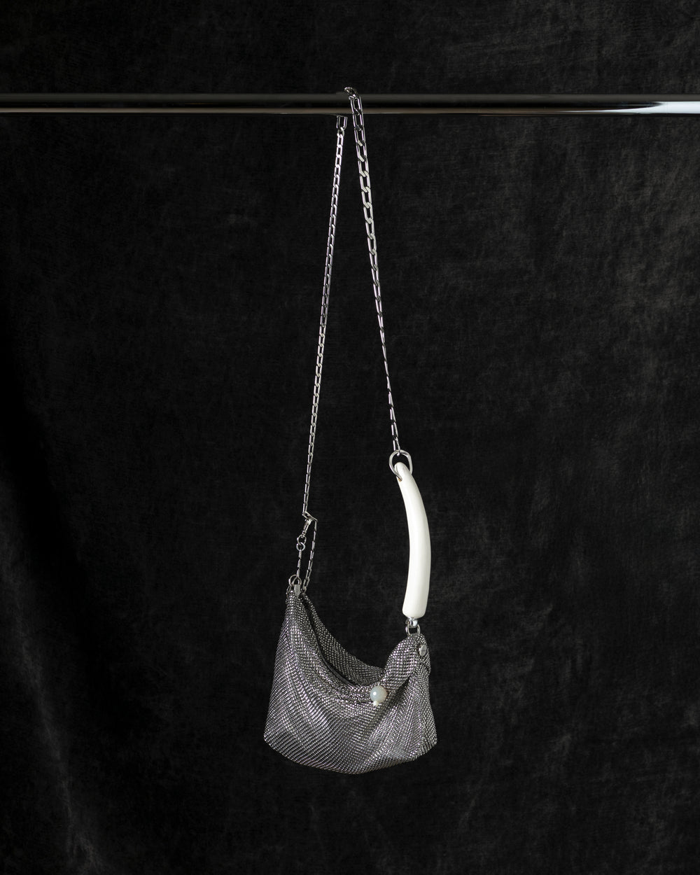 Priscilla Pleated Bag w/ White Horn in Silver