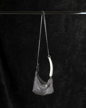 Priscilla Pleated Bag w/ White Horn in Silver