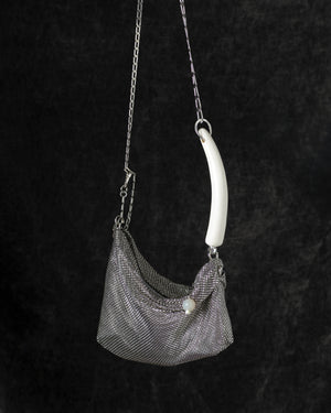 Priscilla Pleated Bag w/ White Horn in Silver
