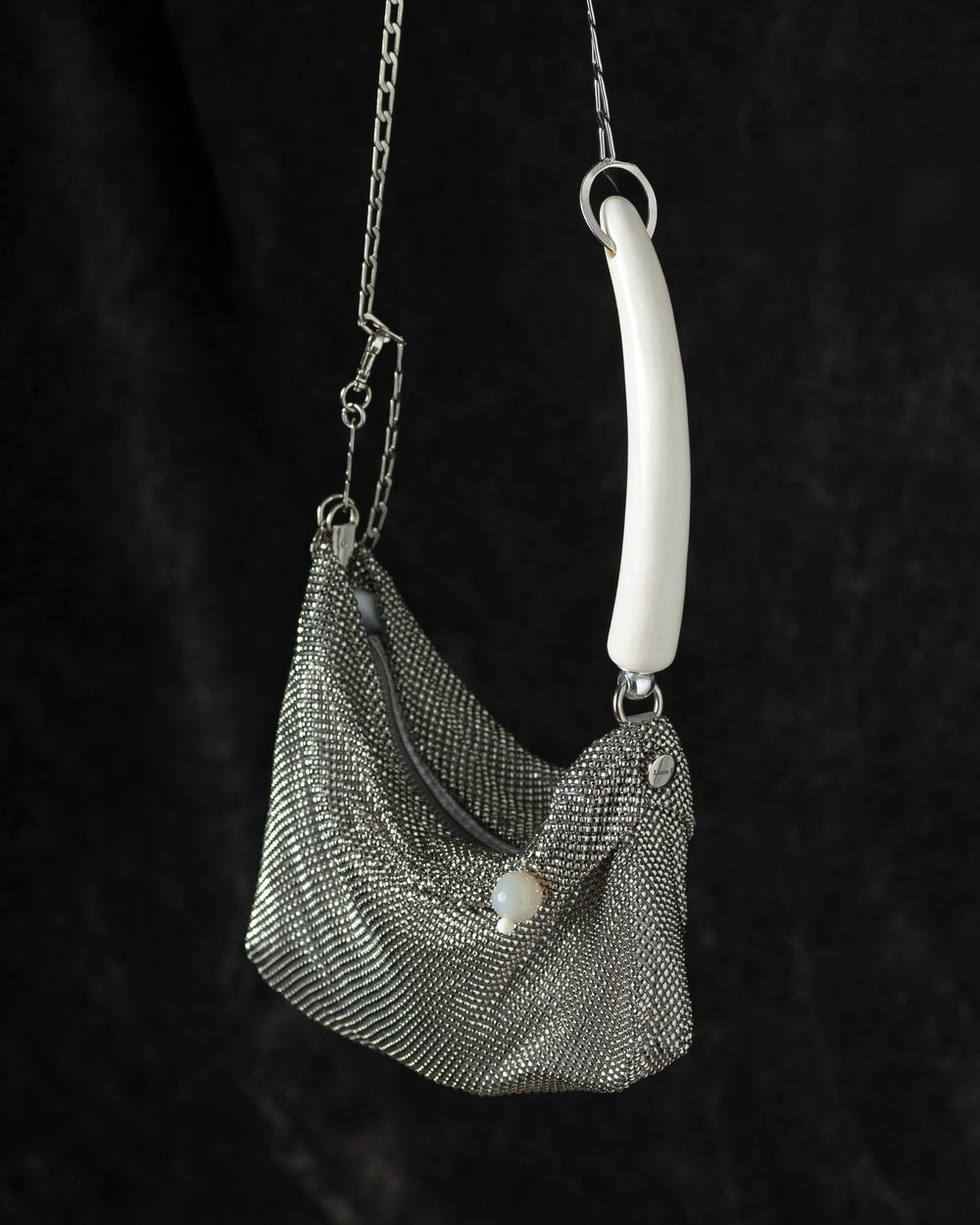 Priscilla Pleated Bag w/ White Horn in Silver