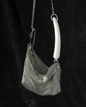 Priscilla Pleated Bag w/ White Horn in Silver