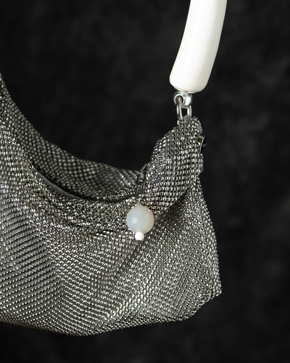Priscilla Pleated Bag w/ White Horn in Silver