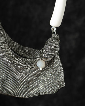 Priscilla Pleated Bag w/ White Horn in Silver