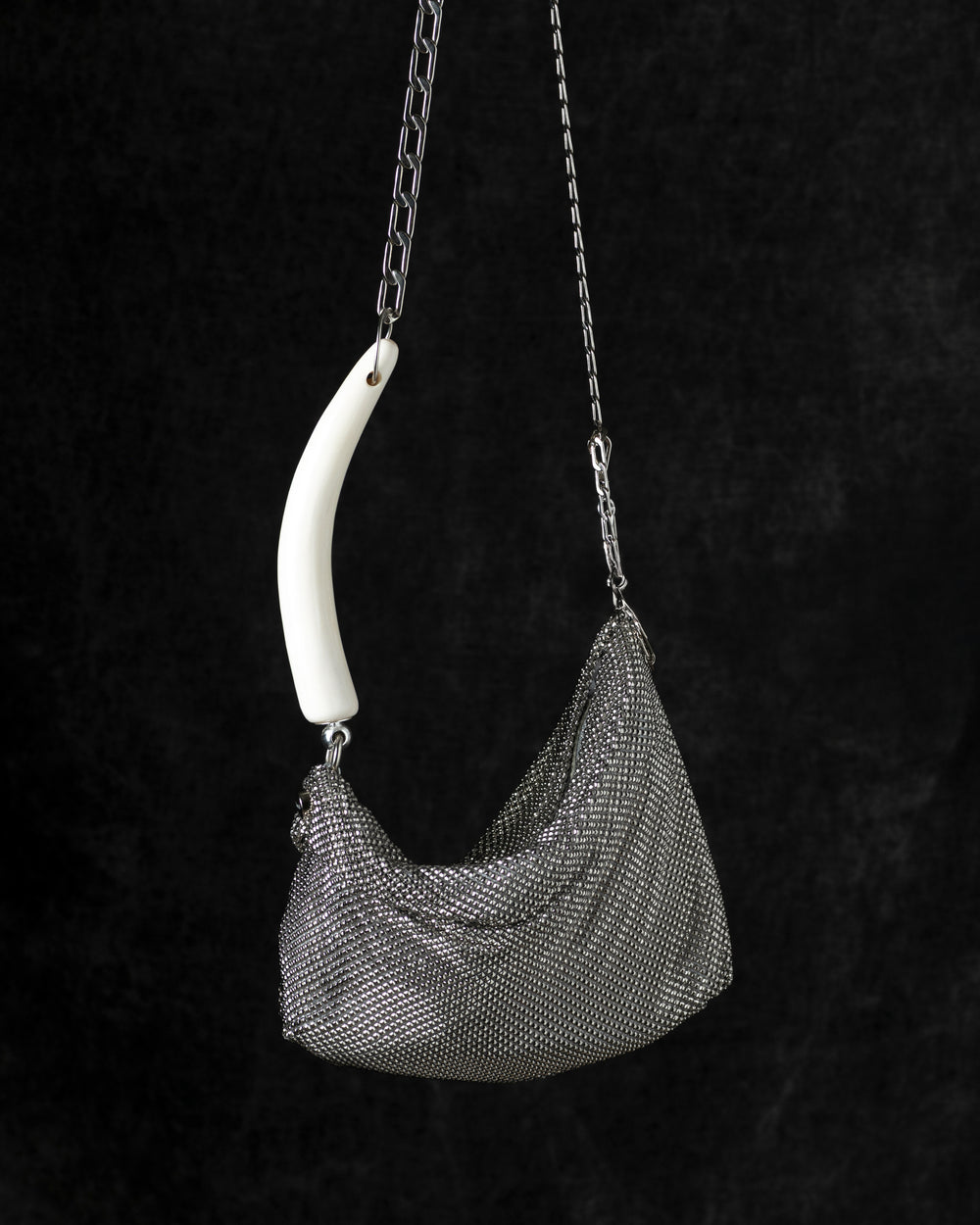 Priscilla Pleated Bag w/ White Horn in Silver