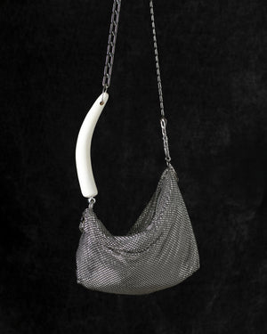 Priscilla Pleated Bag w/ White Horn in Silver