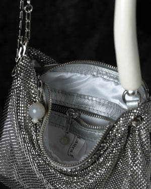 Priscilla Pleated Bag w/ White Horn in Silver