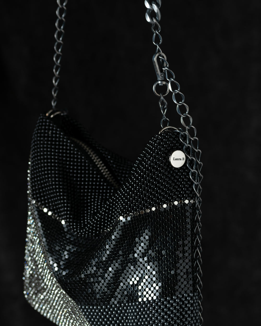 Love Gala Handbag with Swarovski Crystals w/ Chain in Black / Grey