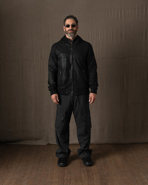 Hooded Leather Jacket Nero GU26F14096SUWX