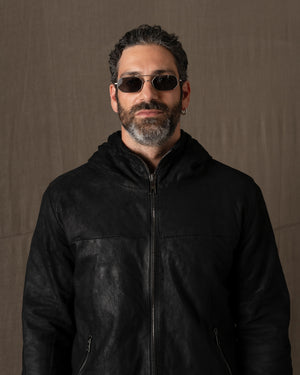 Hooded Leather Jacket Nero GU26F14096SUWX