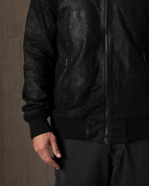 Hooded Leather Jacket Nero GU26F14096SUWX