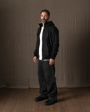 Hooded Leather Jacket Nero GU26F14096SUWX