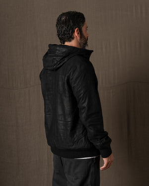 Hooded Leather Jacket Nero GU26F14096SUWX