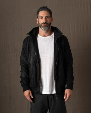 Hooded Leather Jacket Nero GU26F14096SUWX