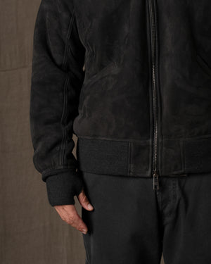 Hooded Leather Jacket w/ Shearling Tar GU26F22009MEVL