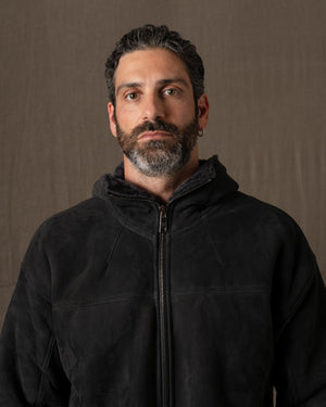 Hooded Leather Jacket w/ Shearling Tar GU26F22009MEVL