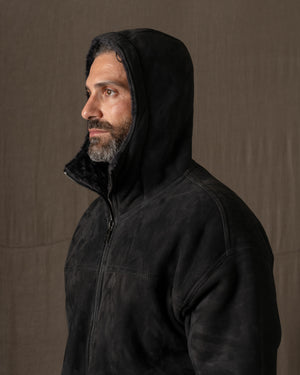 Hooded Leather Jacket w/ Shearling Tar GU26F22009MEVL