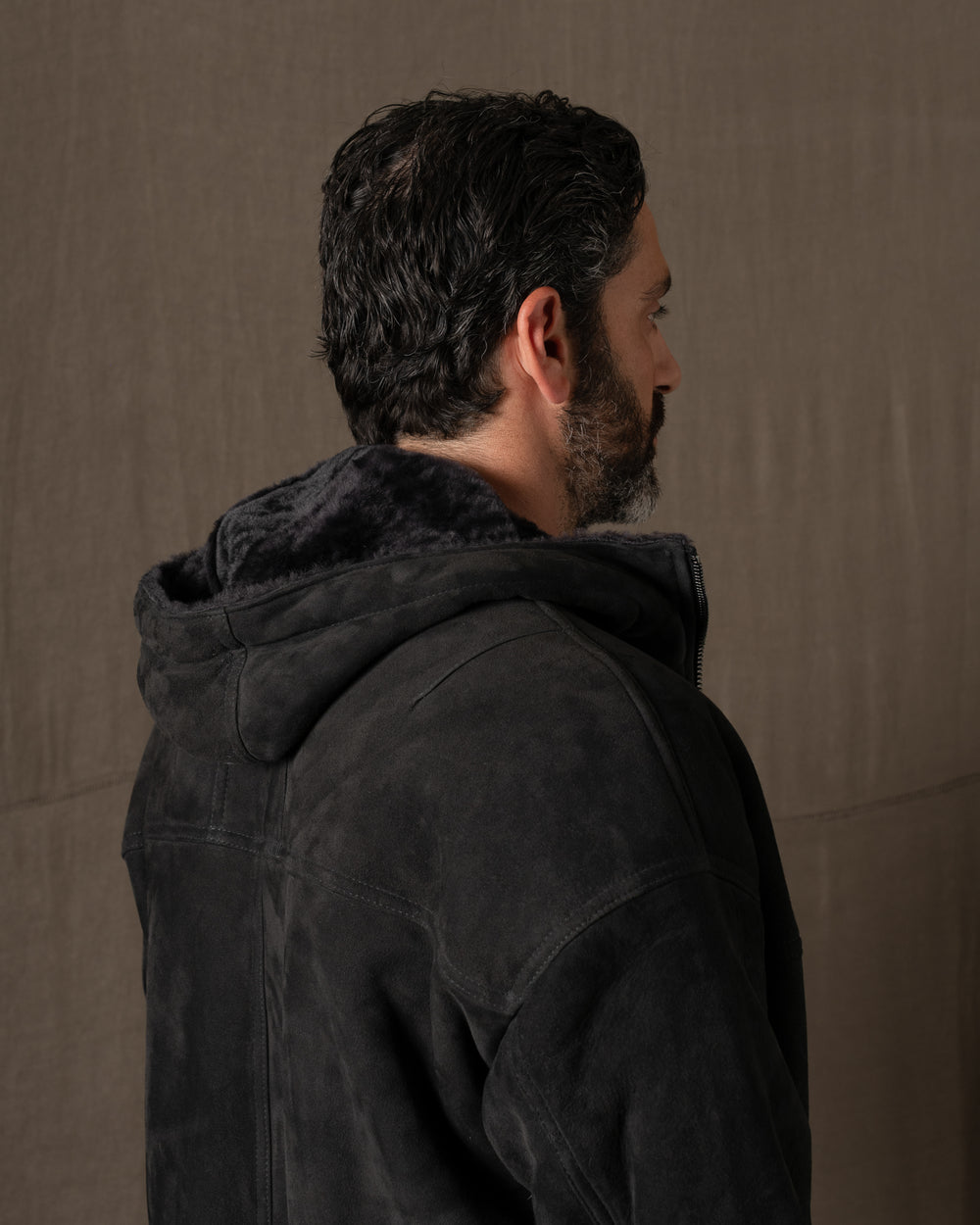 Hooded Leather Jacket w/ Shearling Tar GU26F22009MEVL