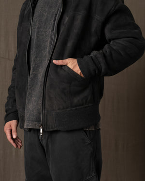 Hooded Leather Jacket w/ Shearling Tar GU26F22009MEVL