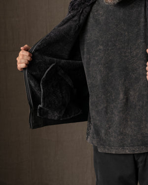 Hooded Leather Jacket w/ Shearling Tar GU26F22009MEVL