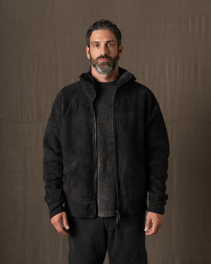 Hooded Leather Jacket w/ Shearling Tar GU26F22009MEVL