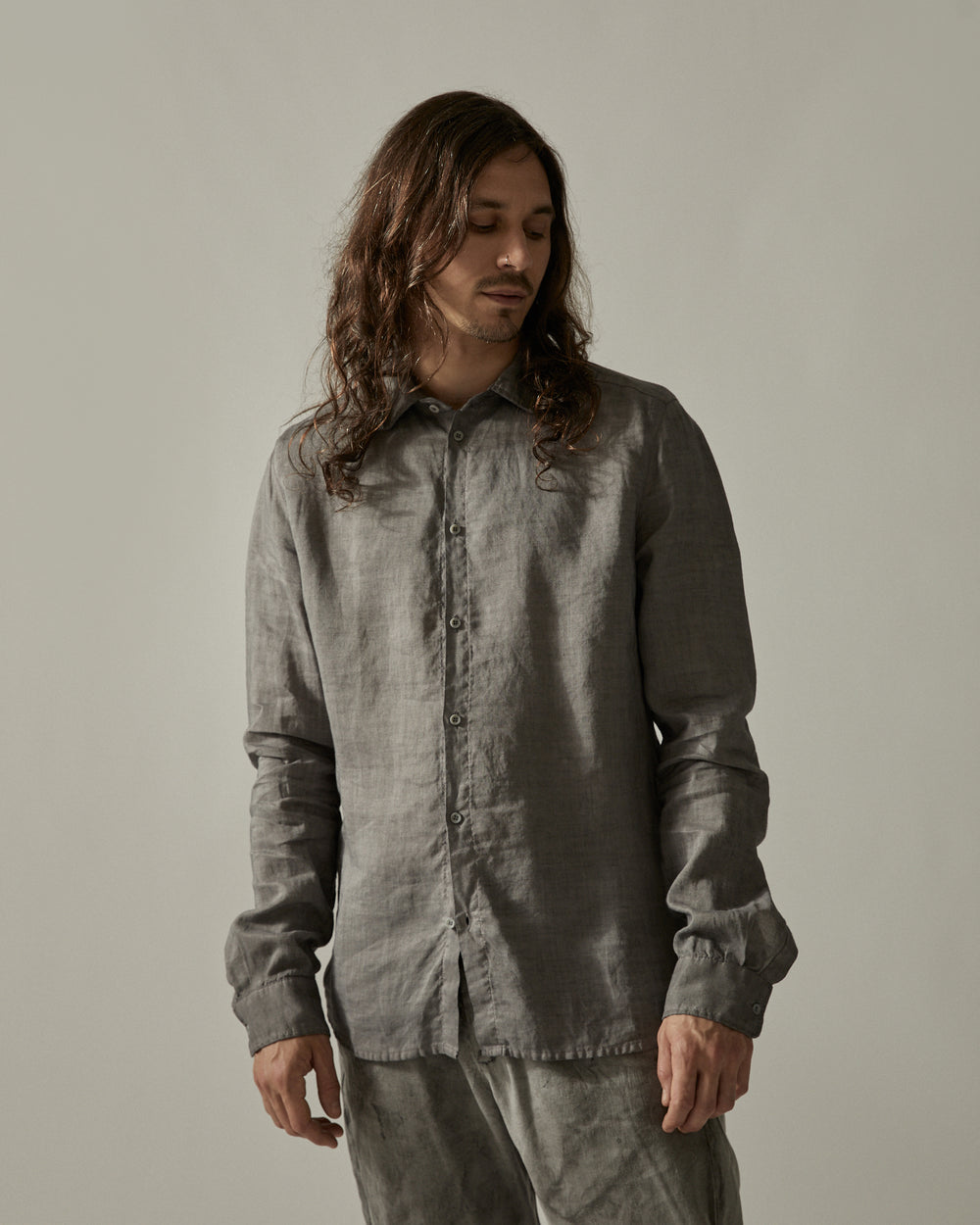 Back Yoke Slim Shirt Grey