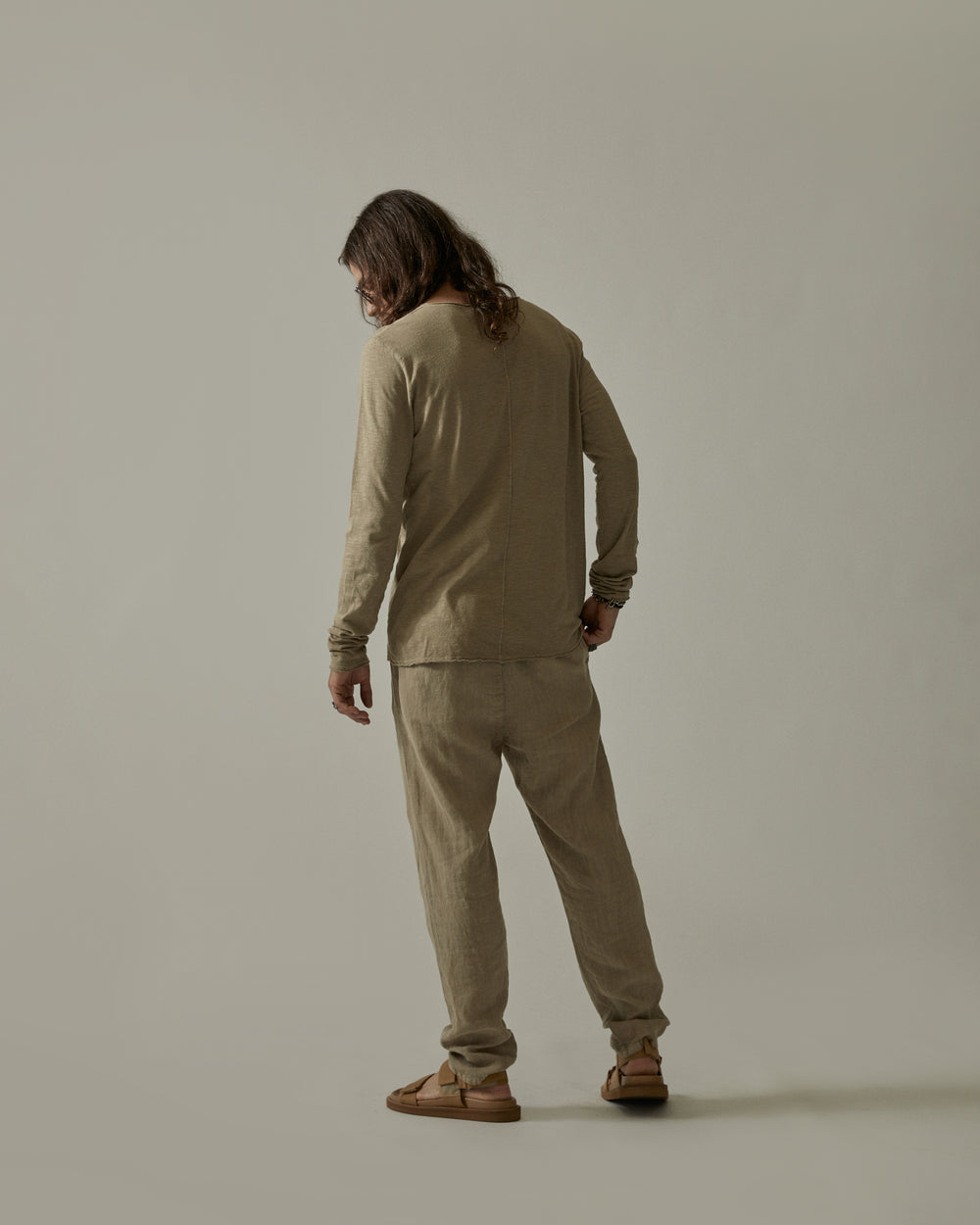 Drop Crotch Pants with Coulisse Sand