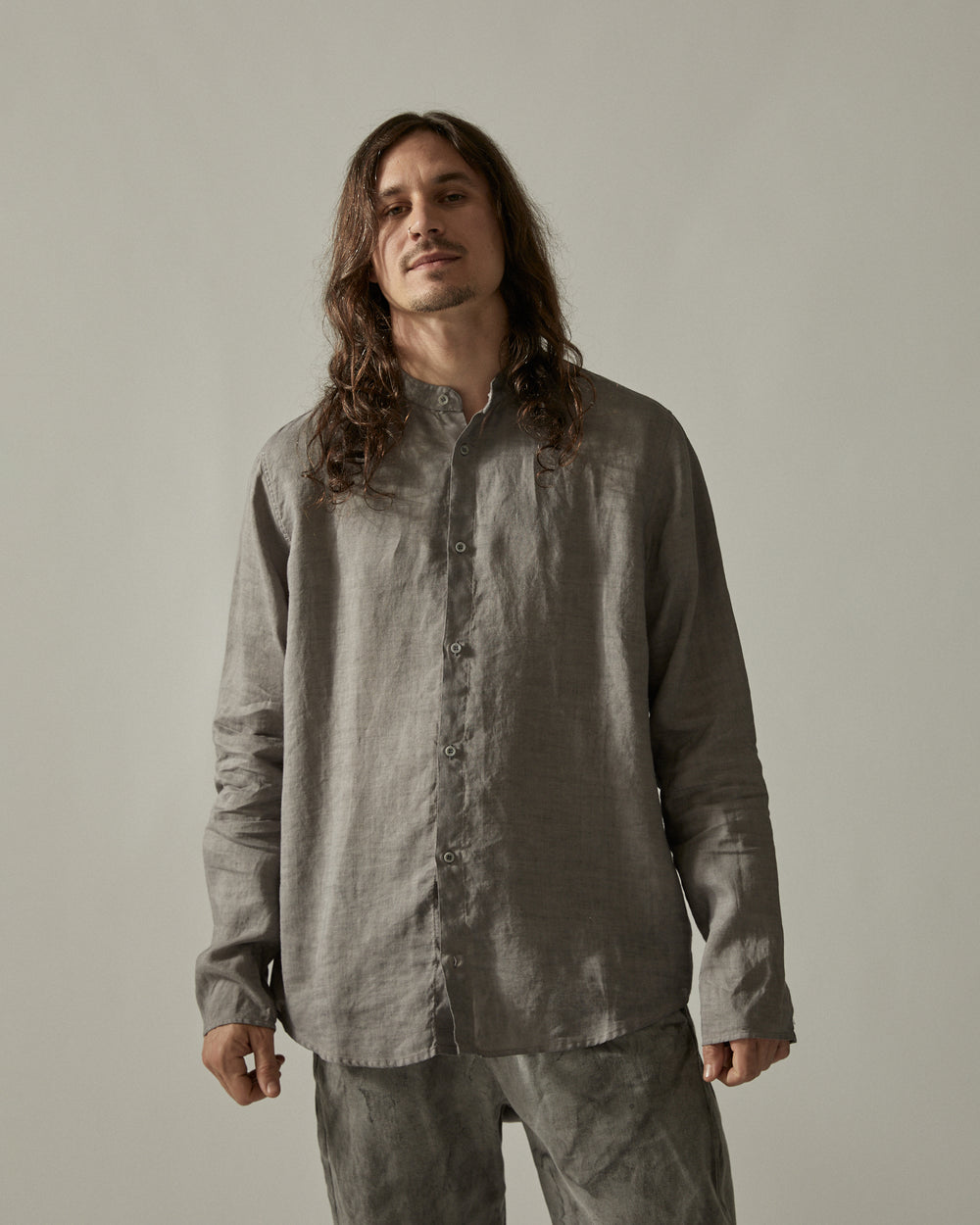 Korean Neck Shirt Without Cuffs Grey