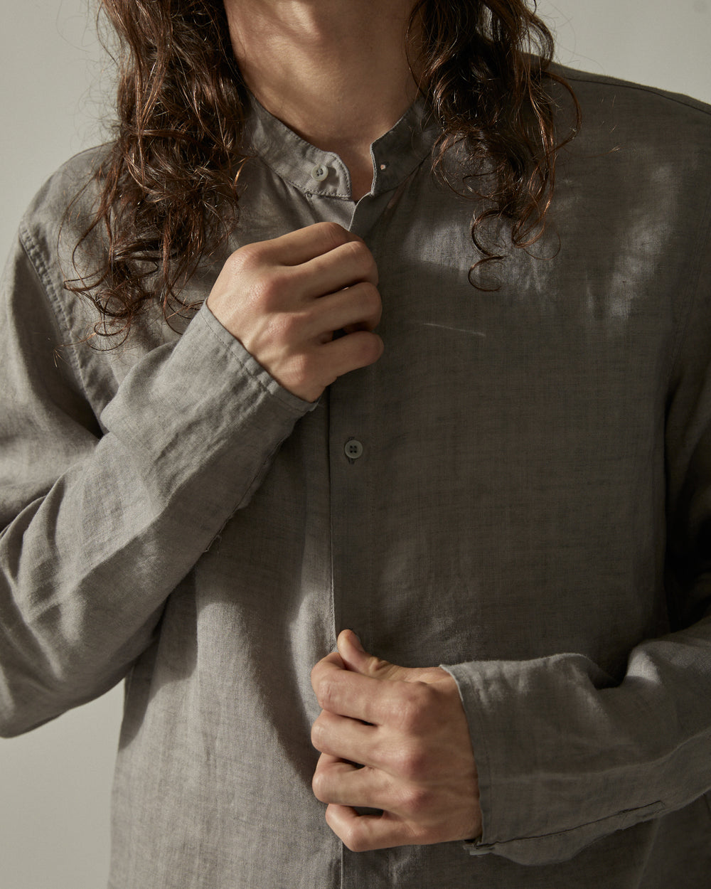 Korean Neck Shirt Without Cuffs Grey