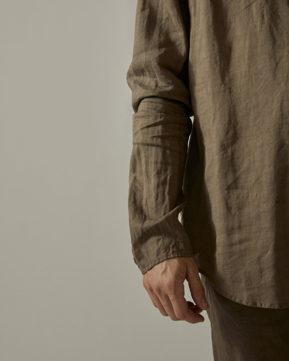 Korean Neck Shirt Without Cuffs Brown