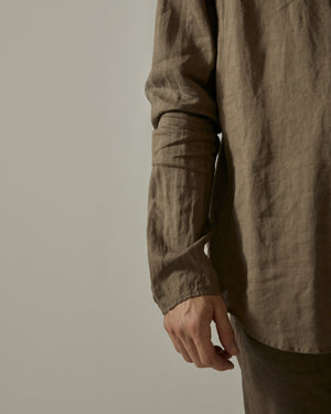 Korean Neck Shirt Without Cuffs Brown