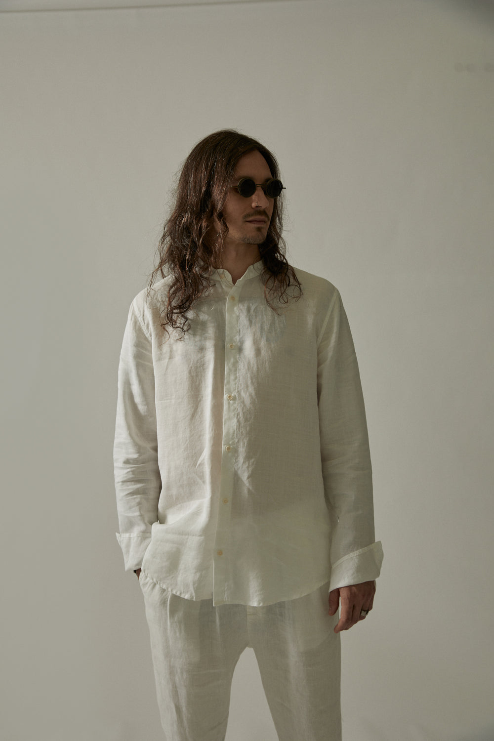 Korean Neck Shirt Without Cuffs White