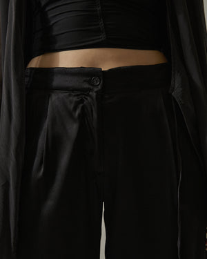 Pleated Silk Pants Black