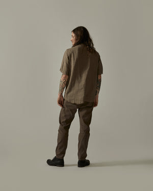 Short Sleeve Korean Neck Shirt Raw Edge Brown