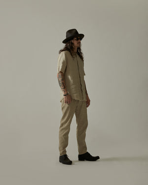 Short Sleeve Korean Neck Shirt Raw Edge Sand