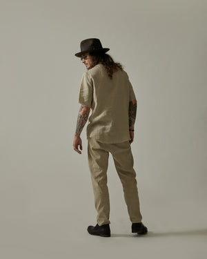 Short Sleeve Korean Neck Shirt Raw Edge Sand