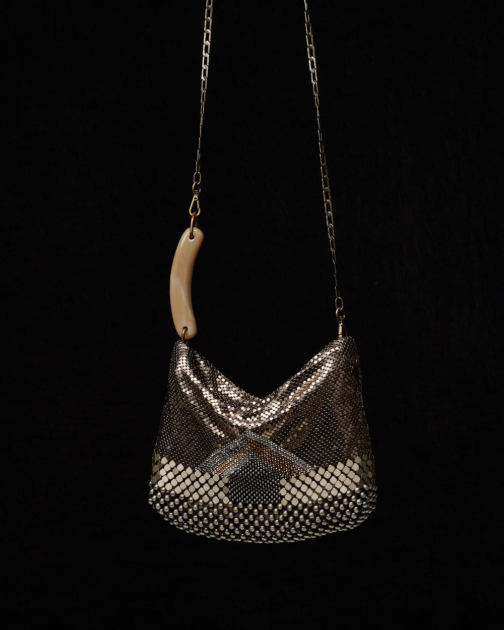 Doré Pagoda Mesh Gala Bag with Swarovski + Beige Horn