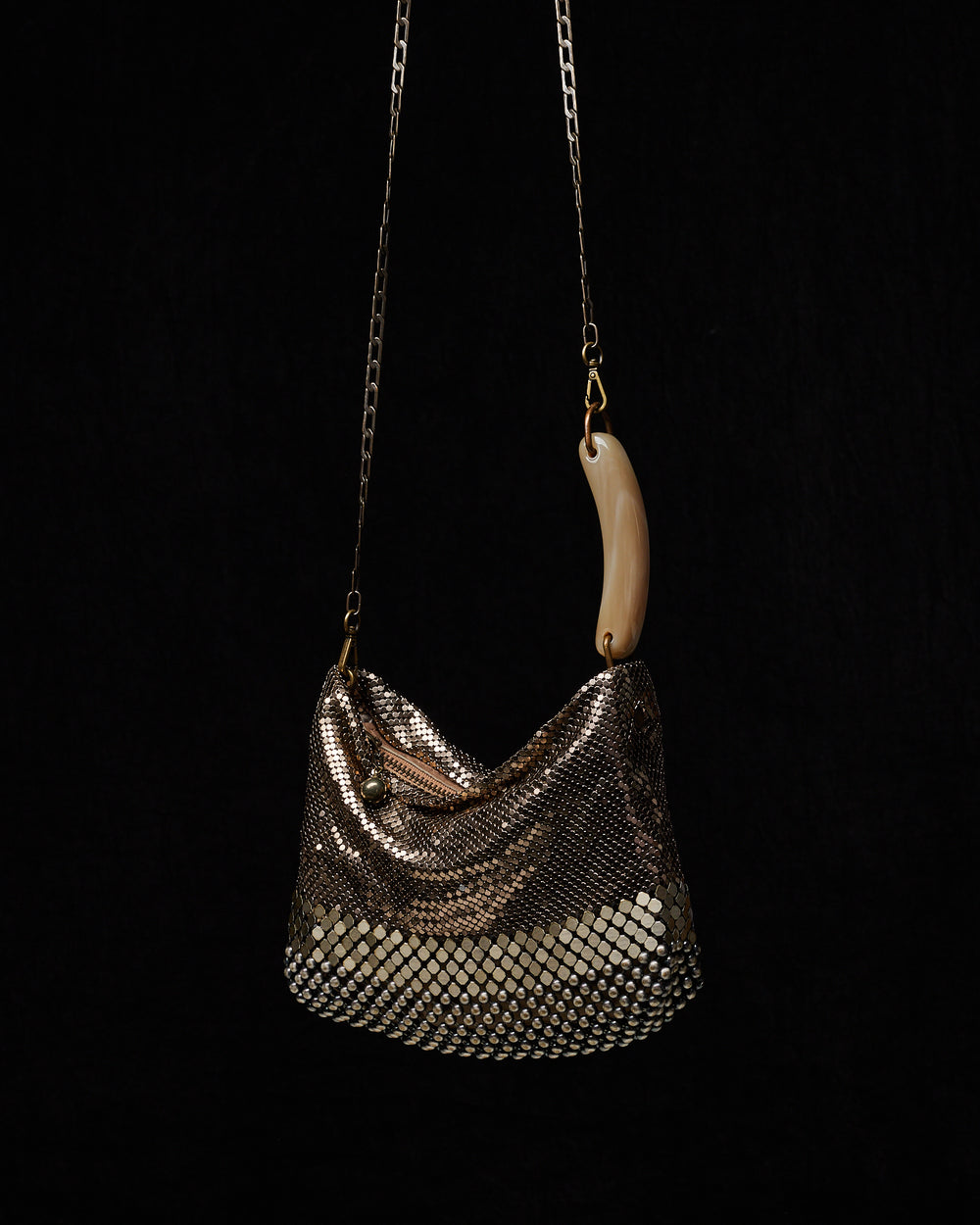 Doré Pagoda Mesh Gala Bag with Swarovski + Beige Horn
