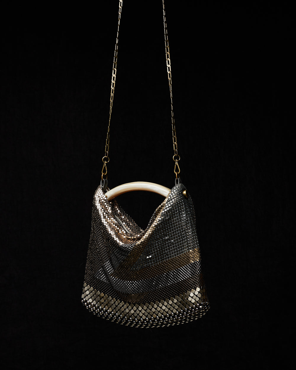 Doré + Gunmetal Trixie Mesh Party Bag with Beige Horn