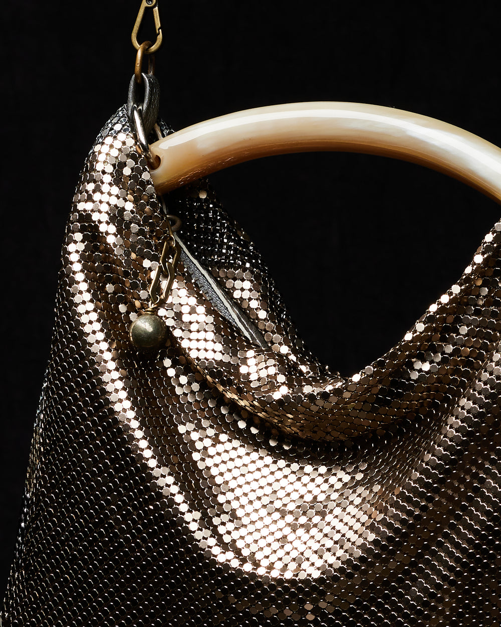 Doré + Gunmetal Trixie Mesh Party Bag with Beige Horn
