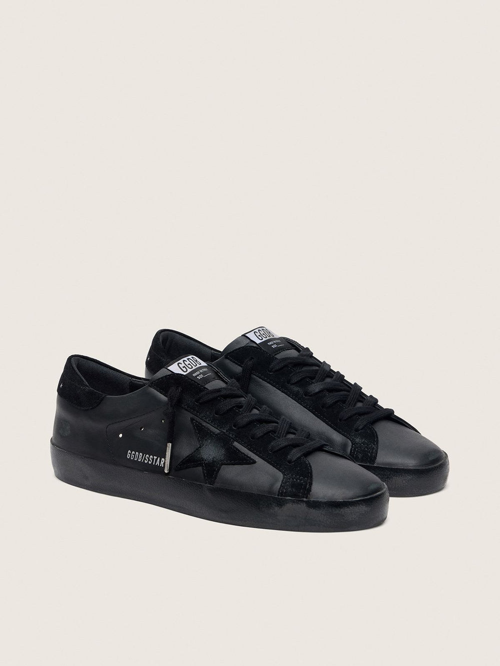 Men's Super Star Black Nappa w/ Suede Details and Black Foxing